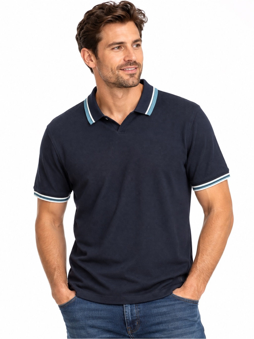 Ted Baker London Men’s Polo Shirt Navy Blue Striped Trim Size 4-Medium